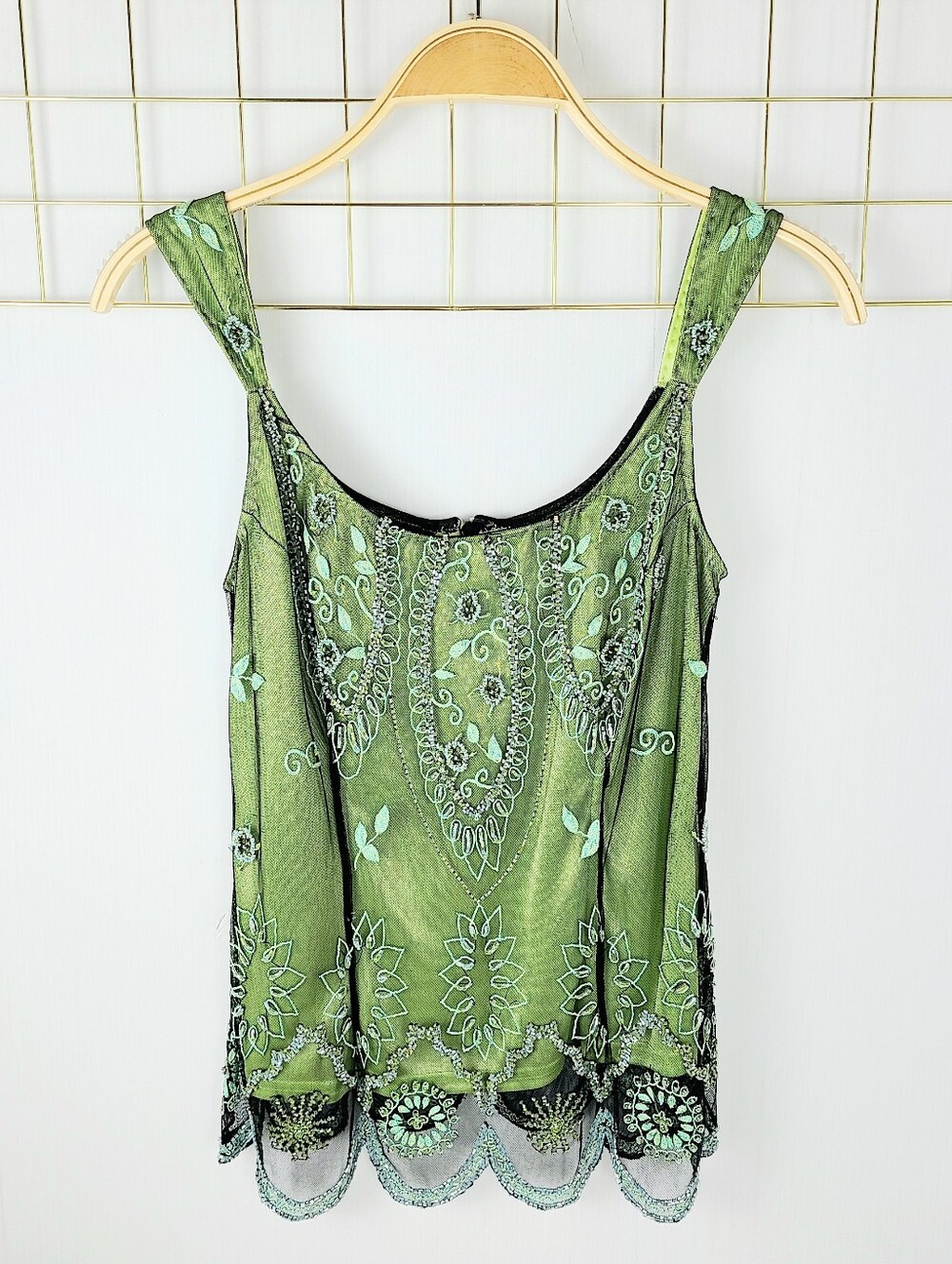 Marina Green Forest Fairy Embroidered Beaded Y2K Vintage Camisole Top